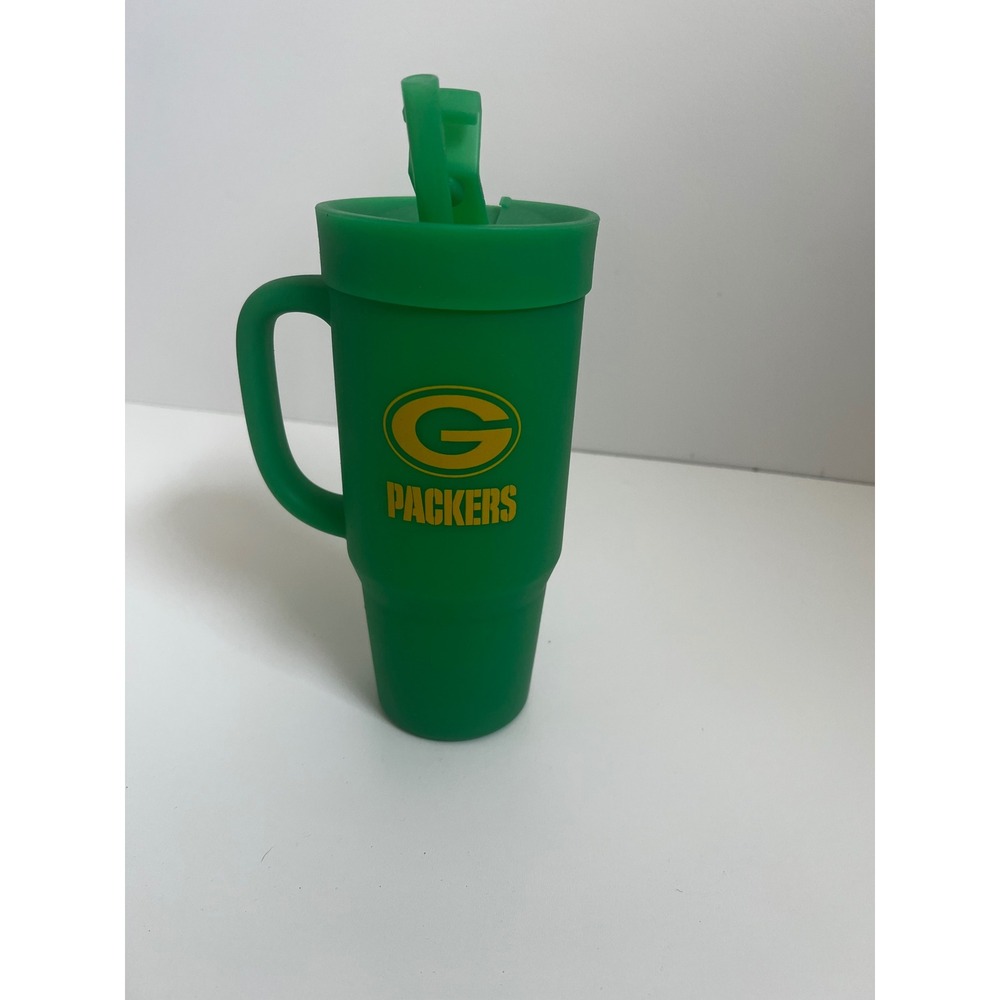 Green Bay Packers 3D Fanatics 32 Oz Silicone Travel Mug‎ with Lid and StrawNWT